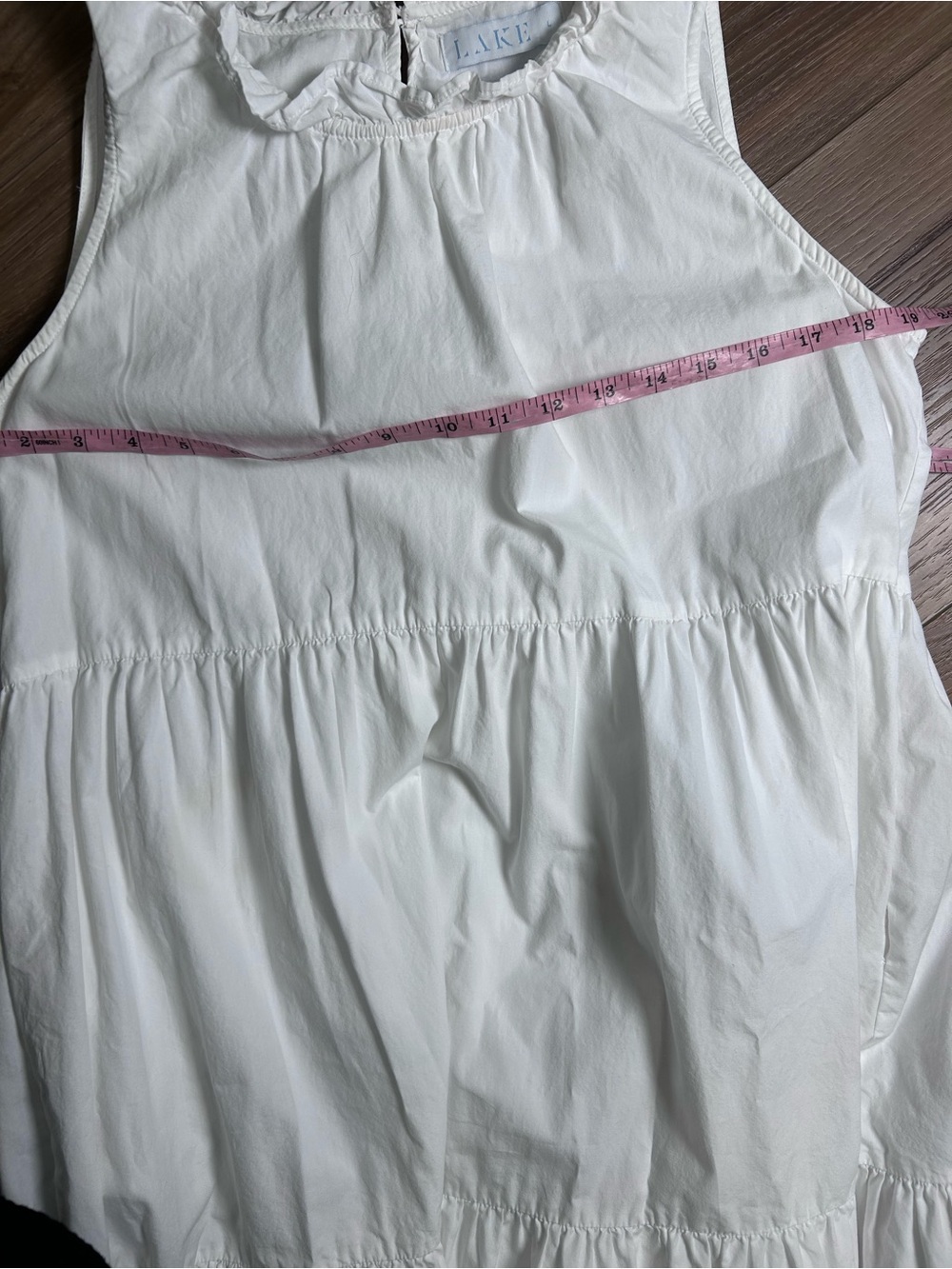 Lake white cotton poplin tiered ruffle neck dress size large sleeveless sundress - Picture 9 of 9
